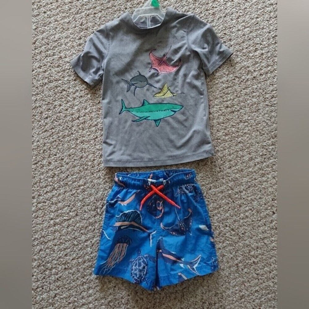 Shark themed swim trunk and top size 2T